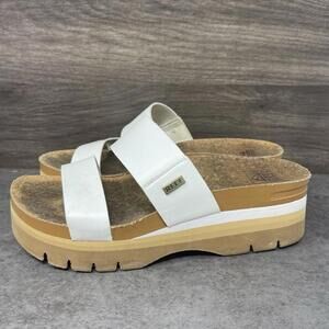 REEF Womens Platform Sandals Size 9 Brown White Leather Cork Strap